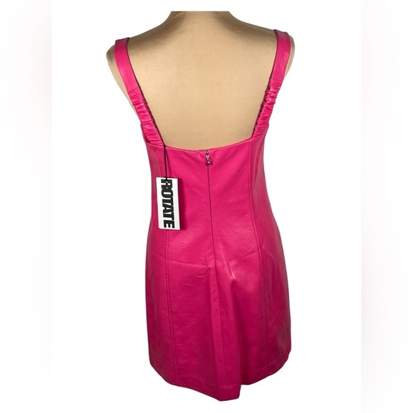 Rotate Herlina Mini Dress Size 8‎ Fuchsia Faux Leather Square Neck NWT - Picture 4 of 16